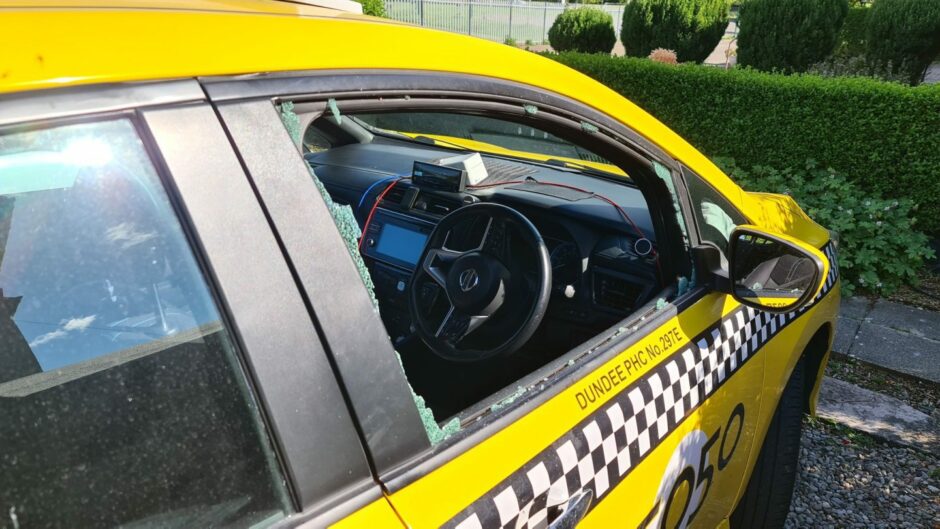 A Nissan Leaf taxi was damaged on Huntly Road.