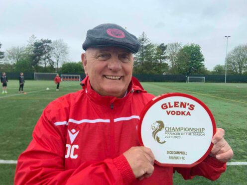 Arbroath boss Dick Campbell with his Manager of the Season Award.