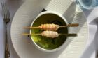 Asparagus soup with grilled langoustines.