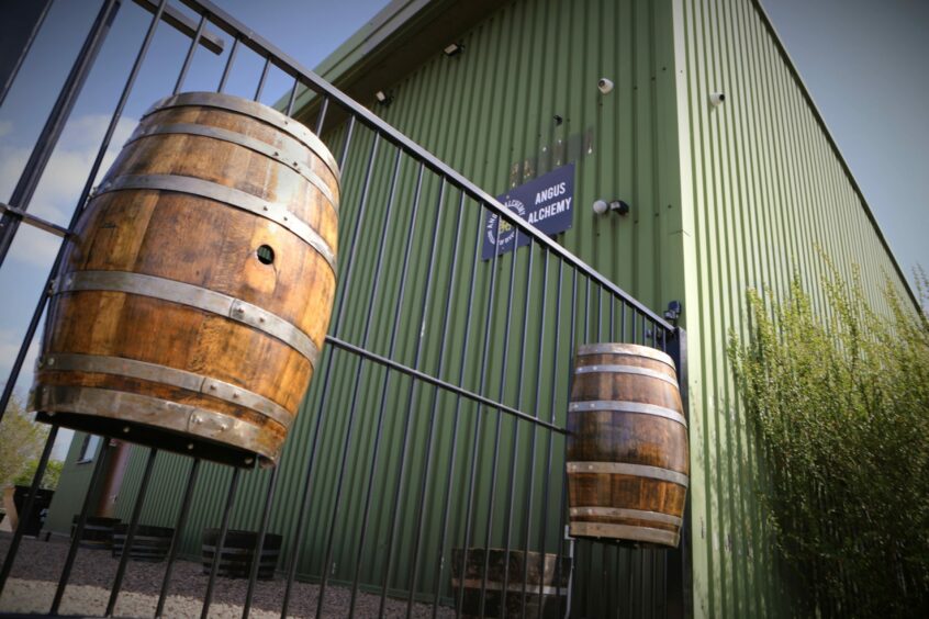 The gates to the distillery, which is being set up.