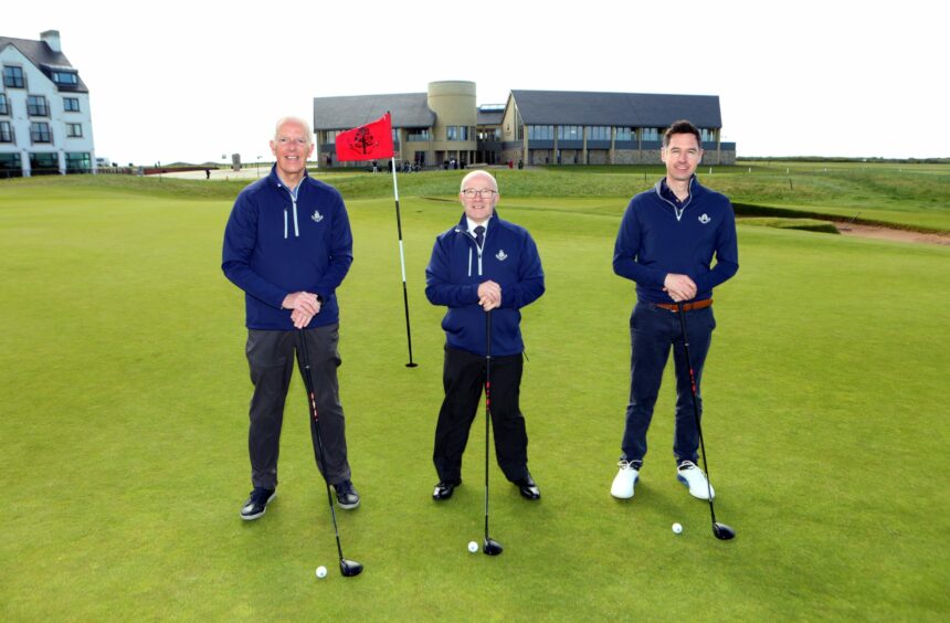 Donald Archibald, David Cheape and Michael Wells at Carnoustie Championship course.