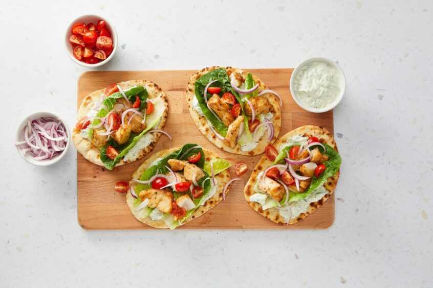 Greek-style cod flatbreads.