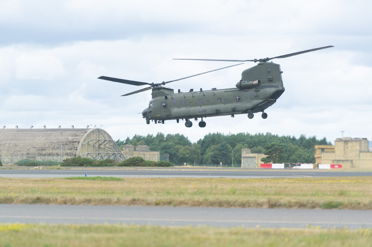 A Chinook taking to the air at Leuchars Station in 2018