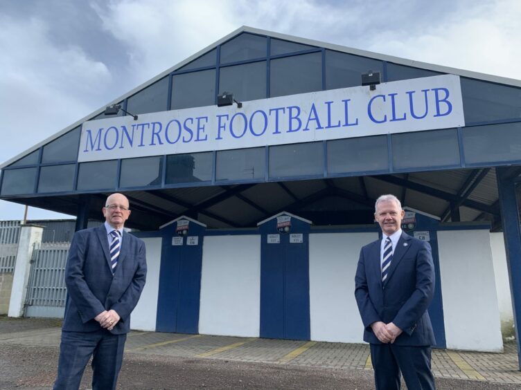 Montrose chairman John Crawford (left) and vice chairman Peter Stuart (right) outside Links Park