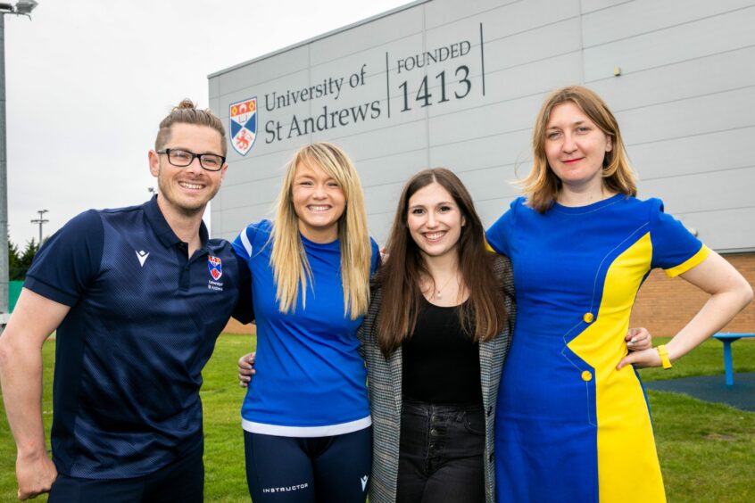 Darya with gym instructors Ross Whittaker, Ailsa Gow and Alexa Ziildjian, who are helping organise Ukraine Fit-Fest.