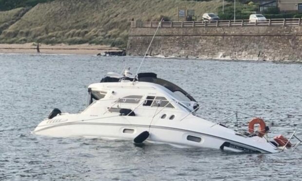 Boat sinks at Pettycur Bay in Fife