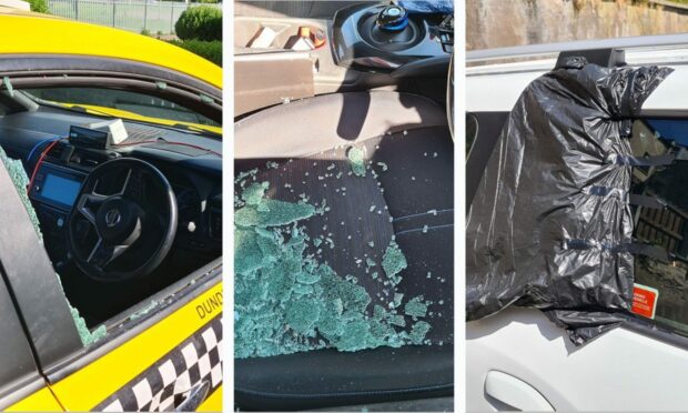 Taxi windows have been smashed and equipment stolen.