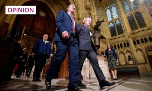 Ian Blackford, Sir Keir Starmer and Boris Johnson arrive for the State opening of Parliament. But behind the Westminster pomp is a building badly in need of repairs.. Photo: Toby Melville/PA Wire.