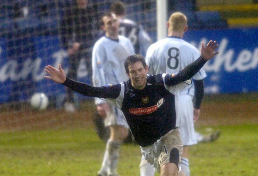 Swankie celebrates one of his 10 goals for Dundee.