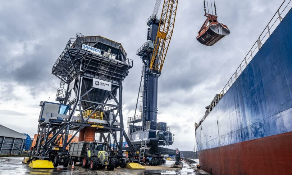 The Yu Zhu Feng unloading her cargo of 18,000 tonnes of soya from Paraguay and Argentina at Rosyth's Agri-Hub.