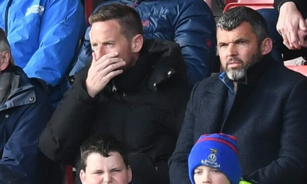 St Johnstone manager Callum Davidson watching the first leg of the play-off semi-final.