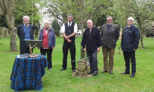 Bill Howatson, Joan Christie, sculptor Brian Wylie, Dave Ramsay, David Clark and Tom Murray at the Sunnyside commemoration.