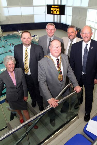 Pictured at the new Olympia in 2013, left to right: Louise Martin, chair of sportscotland; Councillor Stewart Hunter; Ken Guild; Stewart Murdoch, director of Leisure and Culture Dundee and David Dorward, chief executive of Dundee City Council.