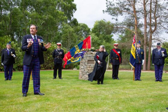 Carnoustie Legion chairman Davie Paton addresses the Barry Buddon commemoration. Pic: Paul Reid.