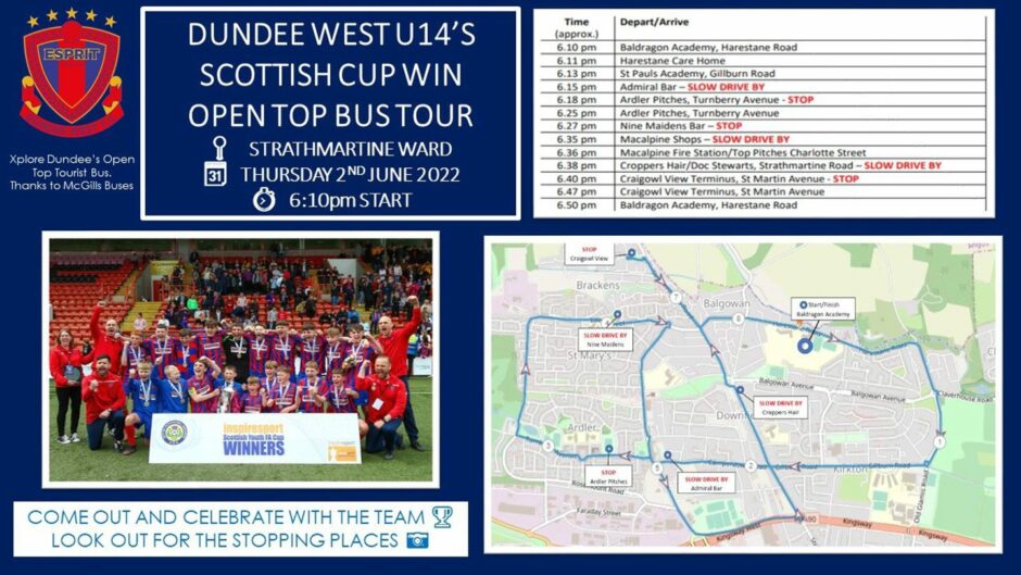 The route the Dundee West team took on their trophy parade.