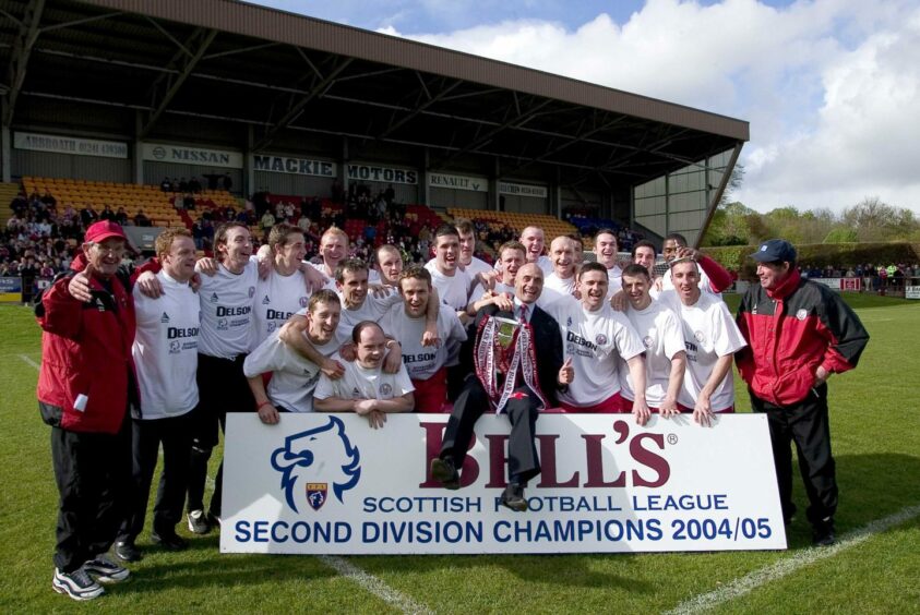 Ian Campbell celebrates Brechin's Second Division title win in 2005.