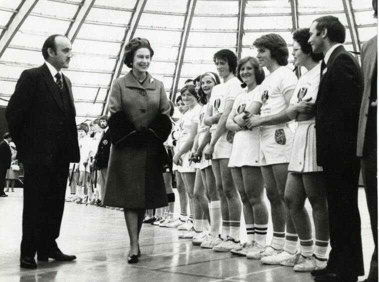 The Queen at Bell's Sports Centre during her visit to Perth in 1977