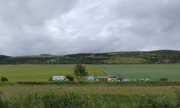 Emergency services at the scene of the crash on the A92 near Lindifferon, north-west of Cupar.