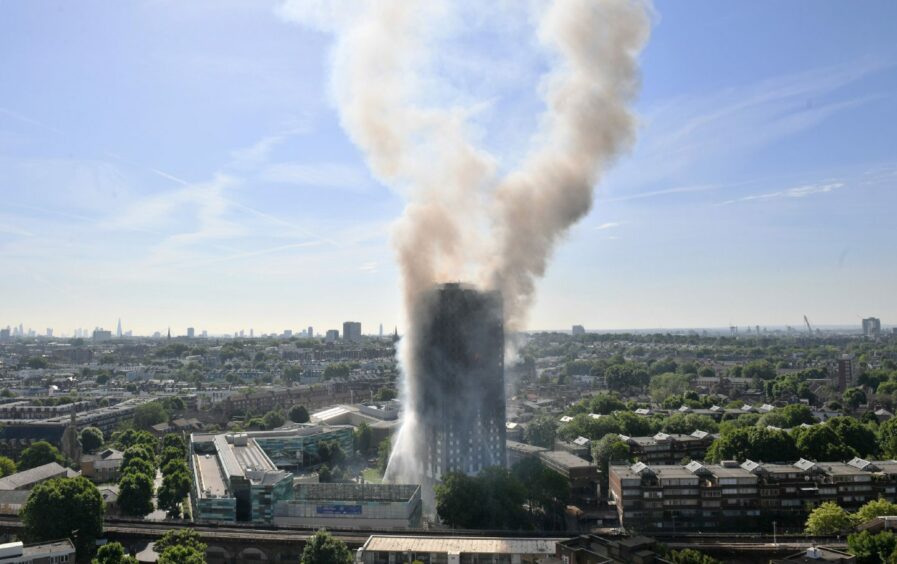 Smoke billowing from the fire that engulfed the 24-storey Grenfell Tower in west London. Photo: PA Wire