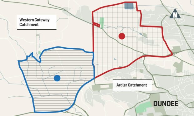 Proposed catchment areas for new Western Gateway school and Ardler Primary School.