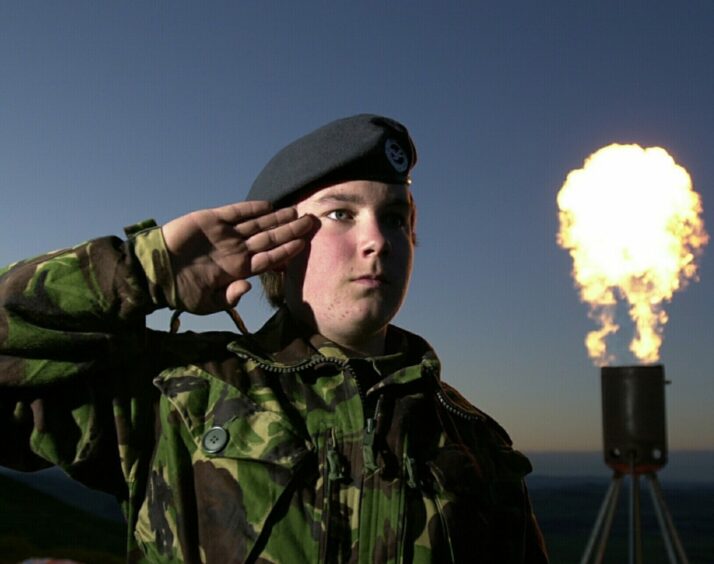 Cadet John Ford from Auchtermuchty Squadron Air Training Corps at the Golden Jubilee beacon on East Lomond.