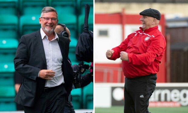 Craig Levein and Dick Campbell are set top go head-to-head in a penalty shoot-out at half time of Brechin v Arbroath.