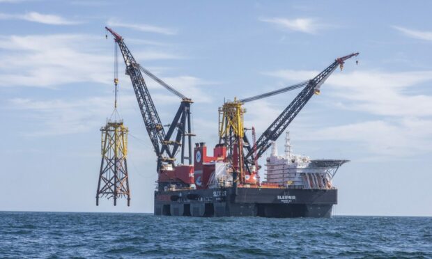 The Heerema Sleipnir was used to install the electricity substation for the NnG wind farm, off the coast of Fife.