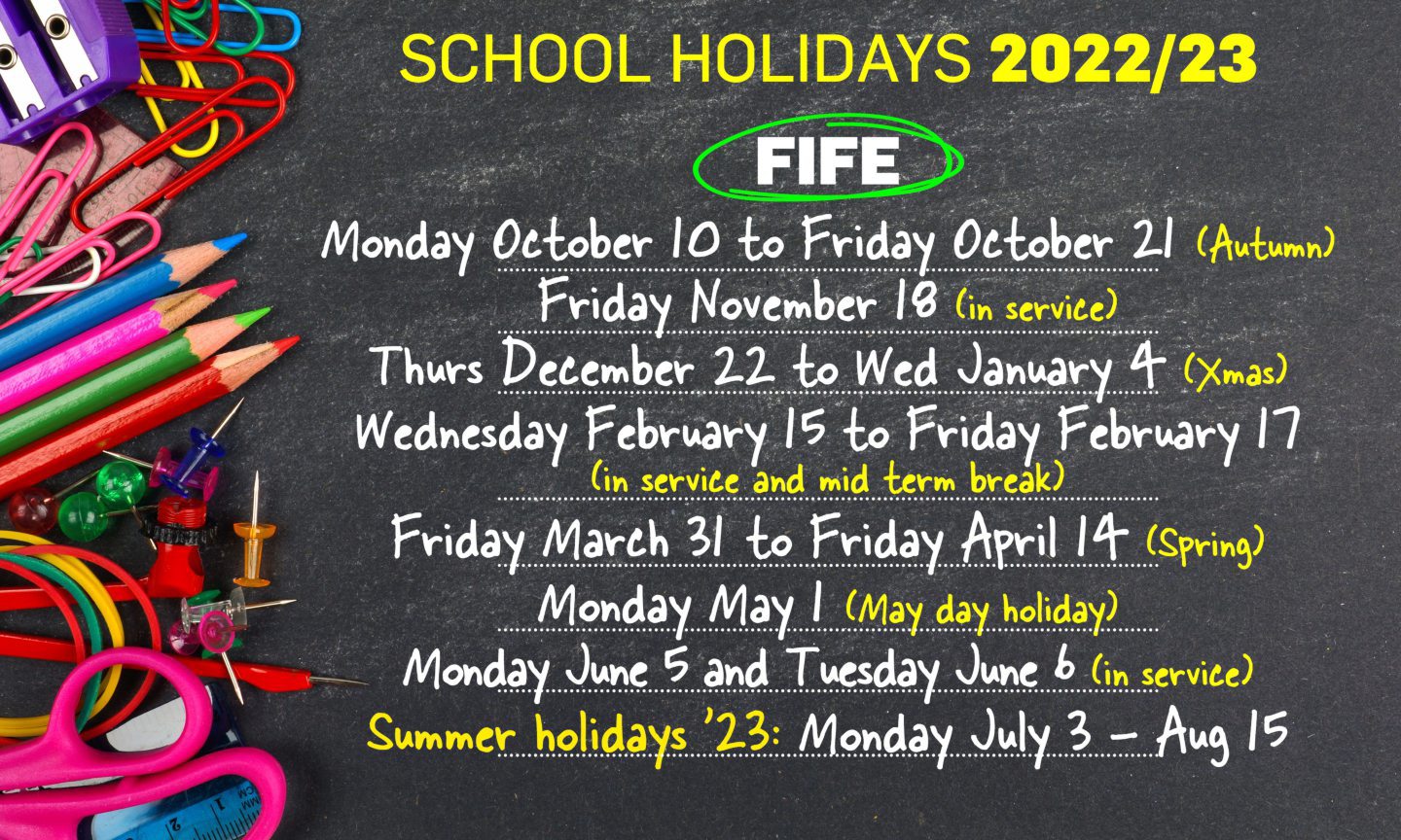 School holidays 2022/23 for Dundee, Fife, Angus and Perth and Kinross