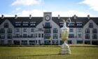 The Open Championship claret jug in front of Carnoustie Golf Hotel. Image: Jane Barlow/PA Wire