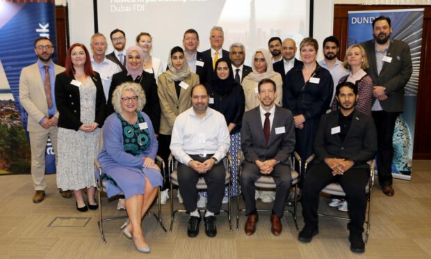 Dubai Advantage Conference participants with Dundee and Angus Chamber of Commerce chief executive Alison Henderson, Dubai FDI director Ibrahim Ahli, Dundee City Council leader John Alexander and Dubai Culture and Arts Authority representative Saeed Mubarak Kharbash in front.