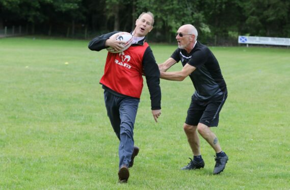 The Earl of Forfar took part in walking rugby at Strathmore Community Rugby Trust. Pic: Gareth Jennings/DCT Media.