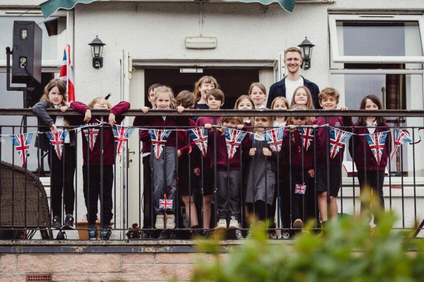 Guildtown Primary School pupils at Robert Douglas Memorial Home with drama artist Jordan Blackwood.