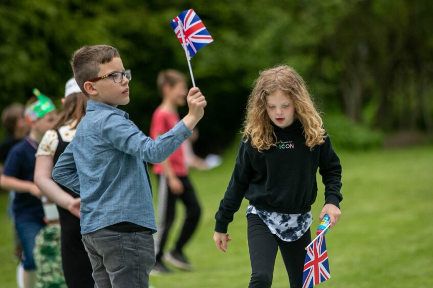 Pupils at Letham Primary School, in Angus, enjoy a party for the Queen's Platinum Jubilee.