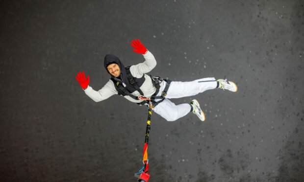 Francois-Marie Dibon bungee jumping from Garry Bridge near Killiecrankie in Perthshire.