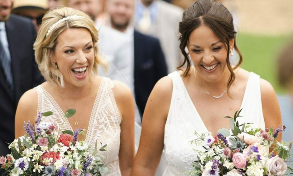 Kezia Dugdale and jenny Gilruth on their wedding day.