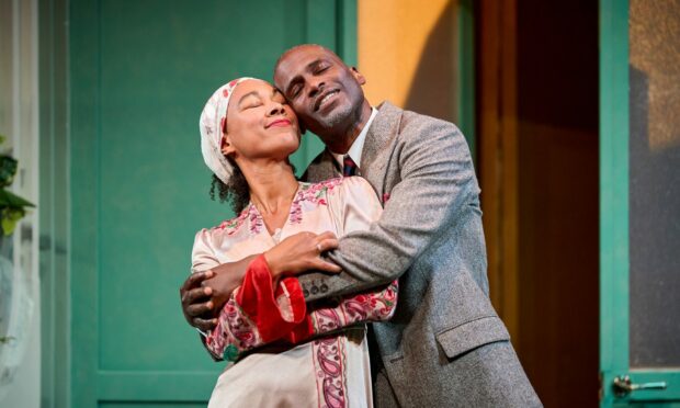 Marc Small (Victor Prynne) and Amelia Donkor (Amanda Prynne) in Private Lives. Picture by Fraser Band.
