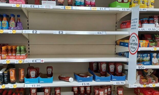 Tesco Kingsway, Dundee. Not a pretty sight for Heinz tomato ketchup fans.