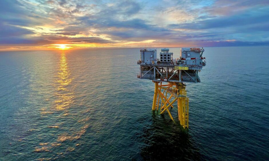 An electrical substation for the Neart na Gaoithe (NnG) offshore wind farm, under construction near Fife.