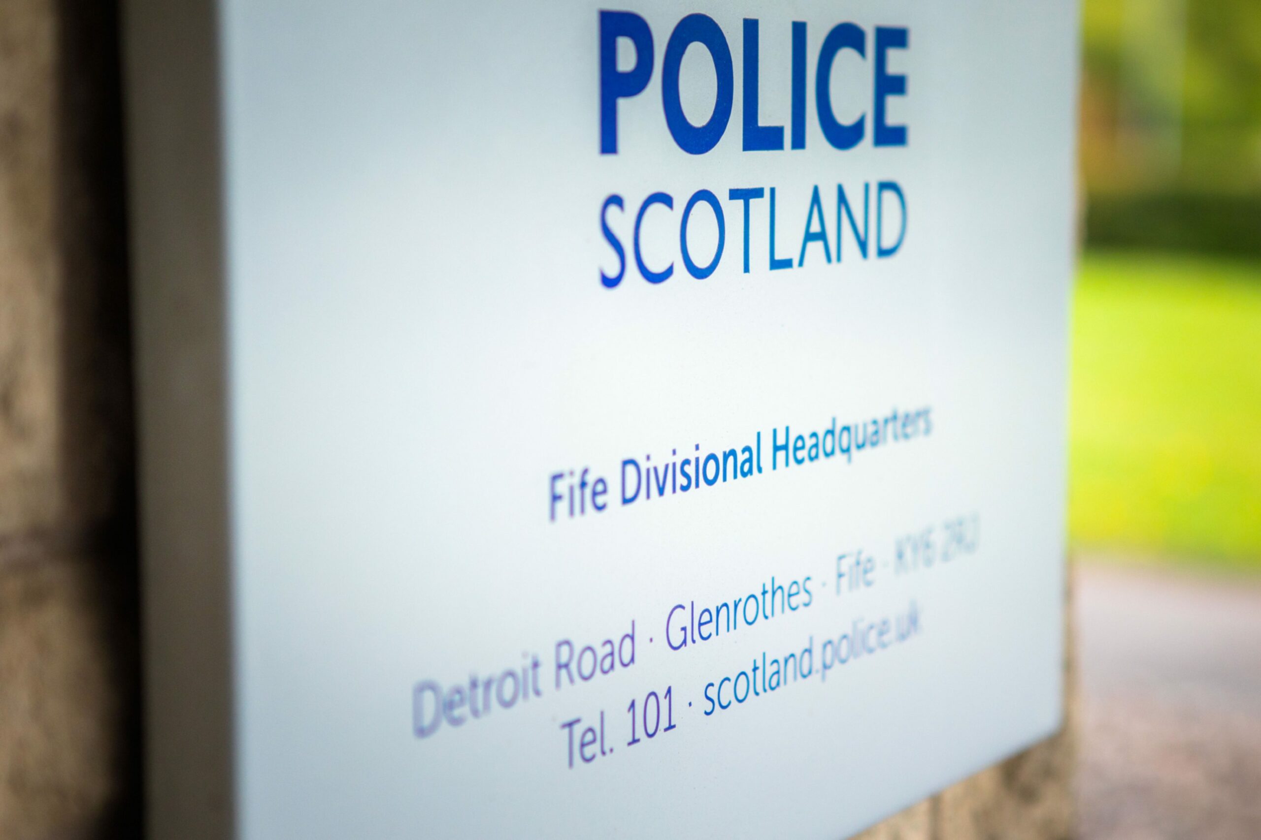 A sign for Police Scotland Fife's headquarters.