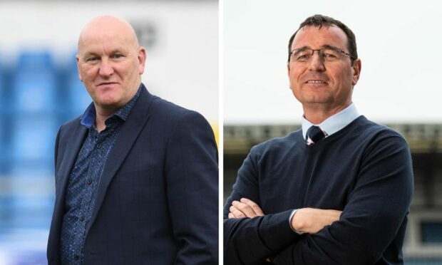 Former Dundee boss Jim Duffy (left) and current Dens manager Gary Bowyer.