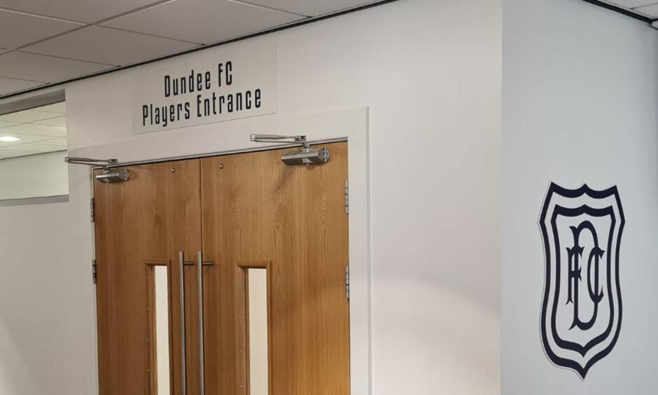 The entrance to the players' area at Dundee's new training facility at Gardyne Campus.