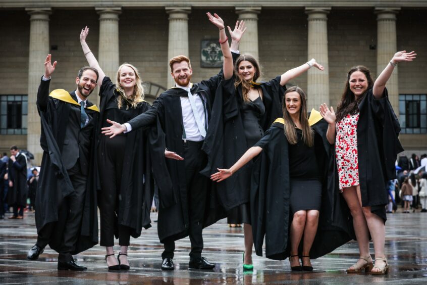 Graduating in Social Work, Andy Bosso, 32, Mhairi Anderson, 32, Connor Caller, 25, Shona Priest, 25, Hannah Gardener, 29 and Grace Wilson, 30.