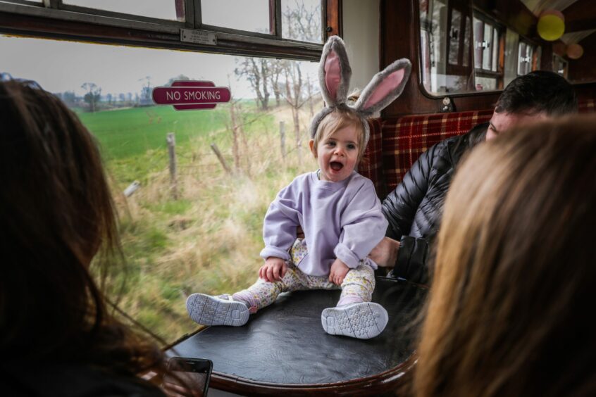 All aboard the Easter Eggspress. Maeva McKenna was one delighted passenger on the Caledonian Railway earlier this year. 