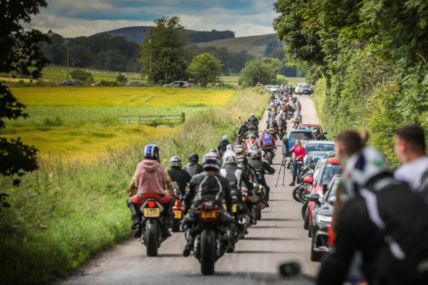 Hundreds of bikers made the emotional journey to Kinnordy Loch nature reserve near Kirriemuir.