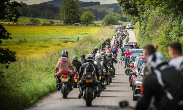 The 2019 Steven Donaldson memorial ride arriving at Kinnordy Loch.