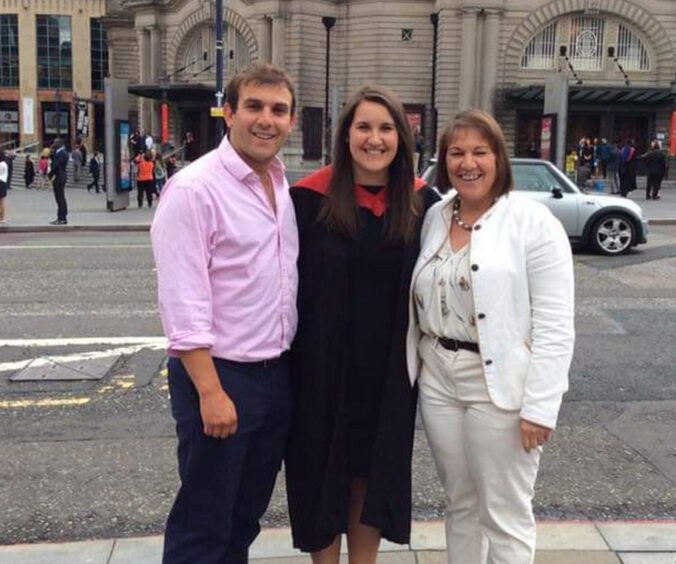 Nicky (centre) with brother, Iain, and mum, Aileen.