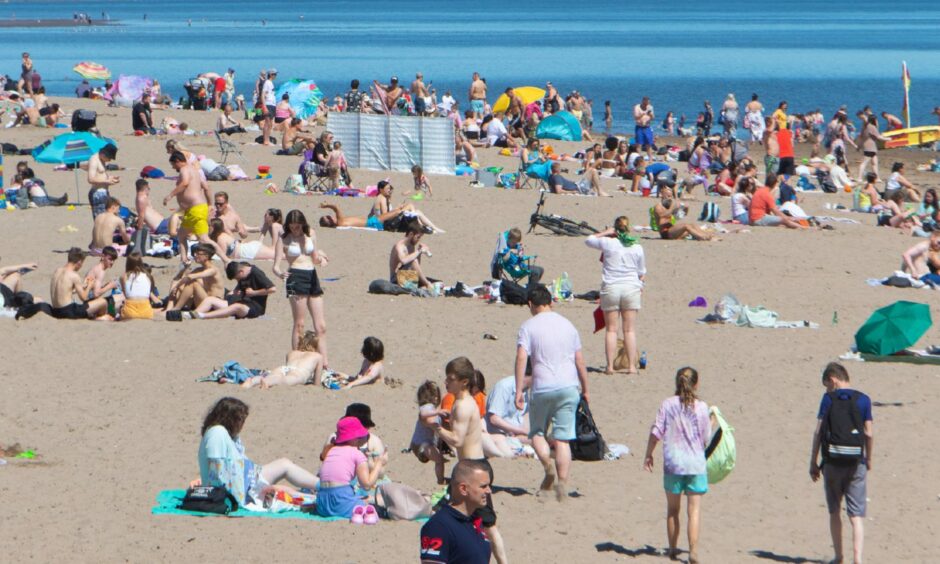 Broughty Ferry beach, which was the scene of a mass brawl. Studies show how climate change, with its rising temperatures, and violence are linked.