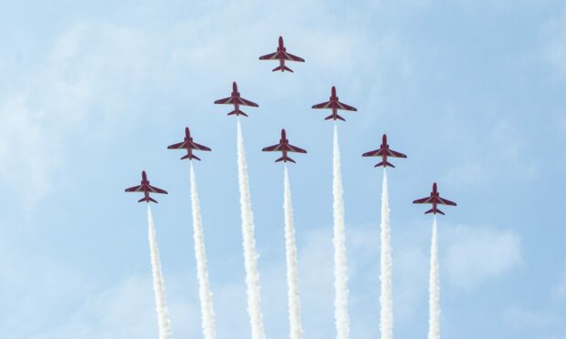 The Red Arrows flying over Montrose Air Station