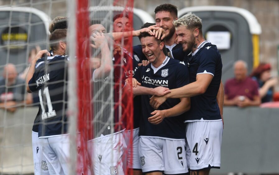 Cammy Kerr takes his team-mates plaudits after finding the net against Queen's Park in August. Image: SNS.