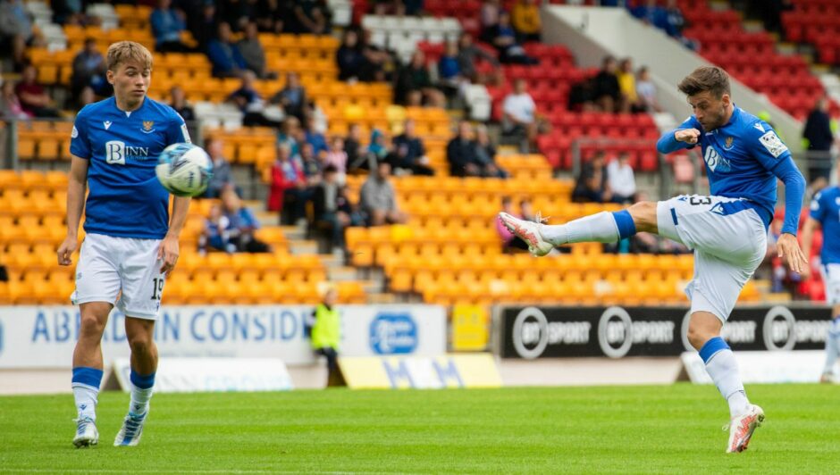 Graham Carey scores against Ayr United.